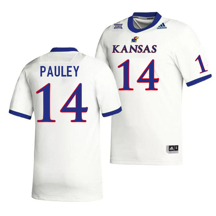 Men #14 Mikey Pauley Kansas Jayhawks College Football Jerseys Stitched Sale-White - Click Image to Close